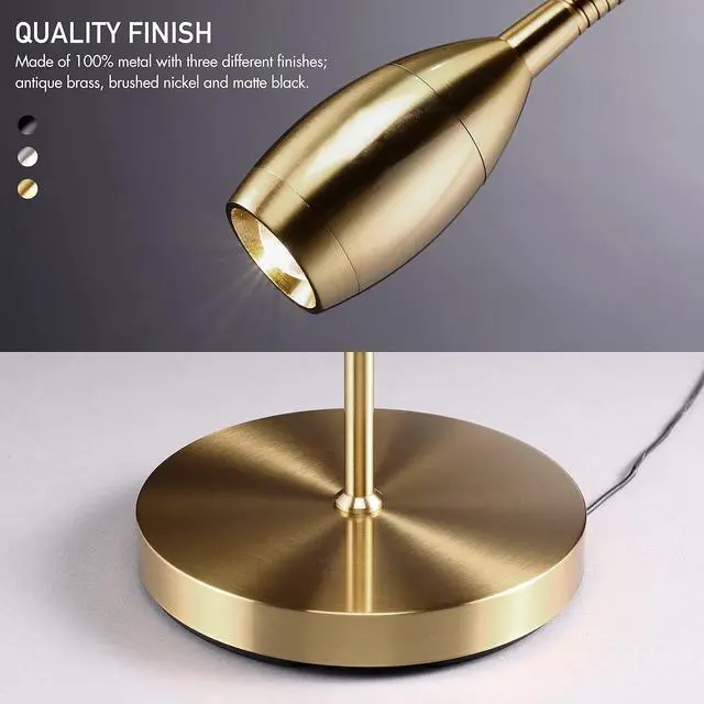 Alt view image 7 of 7 - OBright Ray  Adjustable LED Beam Floor Lamp, Dimmable and Zoomable Spotlight, Flexible Gooseneck, Reading/Crafting Standing Lamp, Work Table Light, Antique Brass