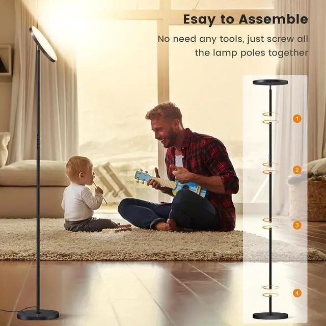 Alt view image 4 of 7 - Bright Floor Lamp, 36W 3500LM Standing LED Lamp with Remote, Dimmable Torchiere Tall Lights 2700K Warm White to 6500K Cool White, Night Mode/Memory Function, for Living Room, Bedroom, Office (Black)