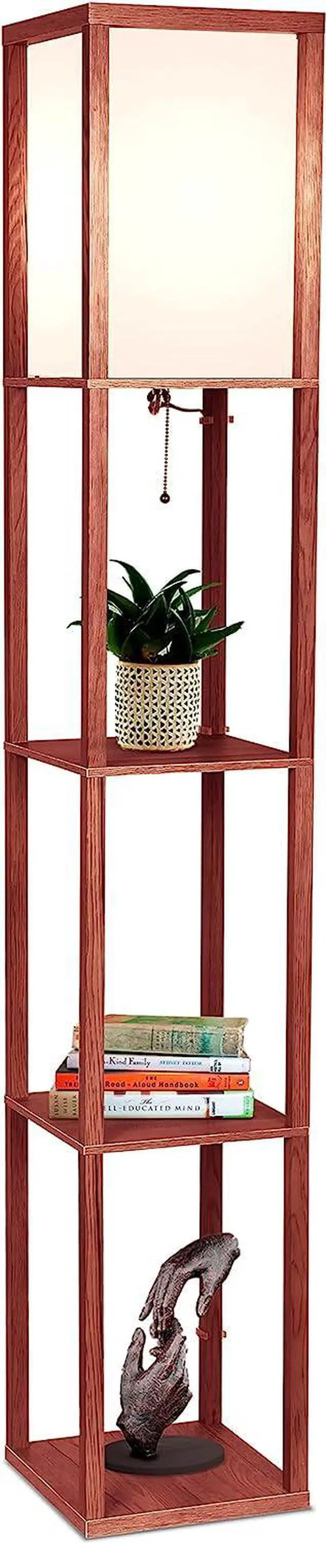 Main image of Brightech Maxwell - Modern Shelf Floor Lamp with Lamp Shade and LED Bulb - Corner Display Floor Lamps with Shelves for Living Room, Bedroom and Office - Walnut Brown