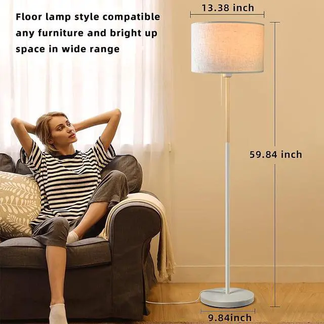 Alt view image 4 of 7 - Bedroom Floor Lamp Farmhouse Floor Lamps for Living Room Mid-Century Pole Lamp Linen Lamp Shade, Standing Tall Lamps for Bedrooms and Office (White)