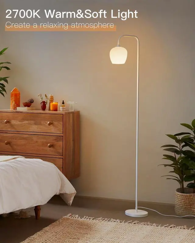 Alt view image 3 of 6 - ONEWISH White Floor Lamp-Modern Standing Lamp for Living Room Bedroom, Opal Glass Lamp Shade, LED Bulb Included, for Reading Office, Simple Design Home Decor for Christmas Thanksgiving Day