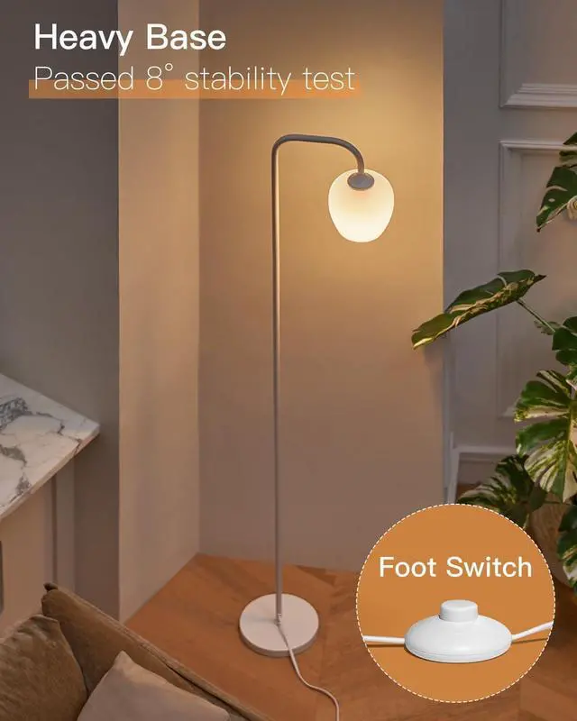 Alt view image 5 of 6 - ONEWISH White Floor Lamp-Modern Standing Lamp for Living Room Bedroom, Opal Glass Lamp Shade, LED Bulb Included, for Reading Office, Simple Design Home Decor for Christmas Thanksgiving Day