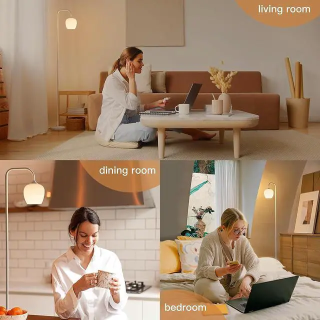 Alt view image 6 of 6 - ONEWISH White Floor Lamp-Modern Standing Lamp for Living Room Bedroom, Opal Glass Lamp Shade, LED Bulb Included, for Reading Office, Simple Design Home Decor for Christmas Thanksgiving Day
