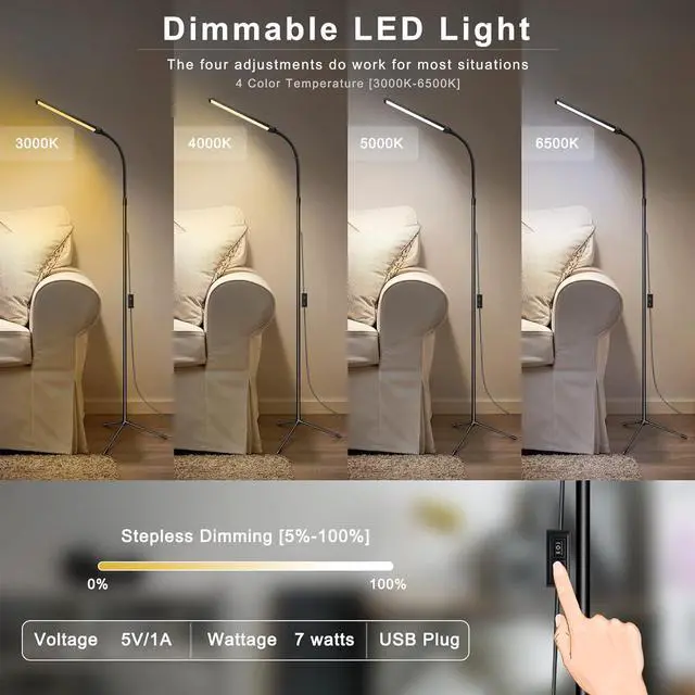 Alt view image 6 of 7 - Led Floor Lamp for eyelash extensions Standing light Floor Lamps for Office Standing Lamp Brightness eyelash lamp tattoo Light Eye Caring Reading lamp for Bedroom makeup light lash light extension