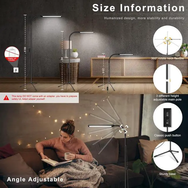 Alt view image 2 of 7 - Led Floor Lamp for eyelash extensions Standing light Floor Lamps for Office Standing Lamp Brightness eyelash lamp tattoo Light Eye Caring Reading lamp for Bedroom makeup light lash light extension