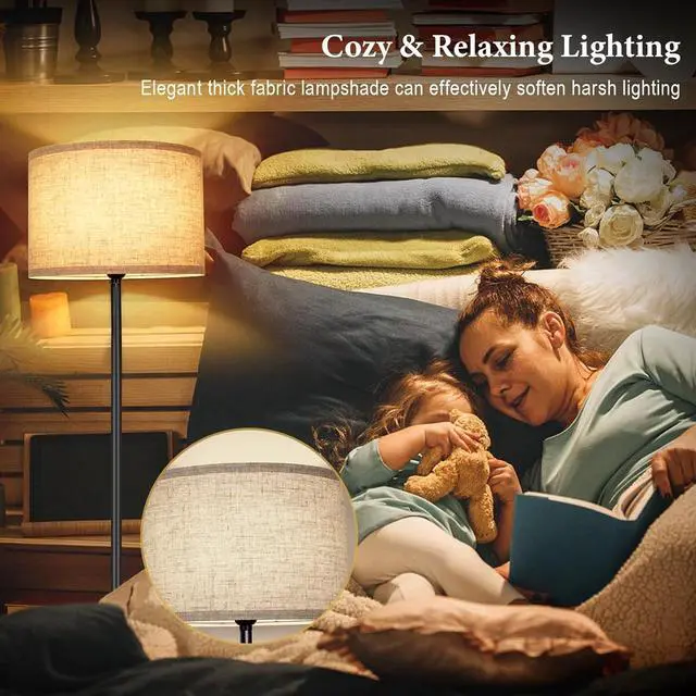 Alt view image 5 of 7 - TOBUSA 65 Floor Lamp for Living Room Bedroom with 3CCT LED Bulb, Modern Standing Lamp Drum Shade, Standing Lamp with Foot Switch Black Pole, Dimmable Simple Design Stand Up Lamp for Office Reading