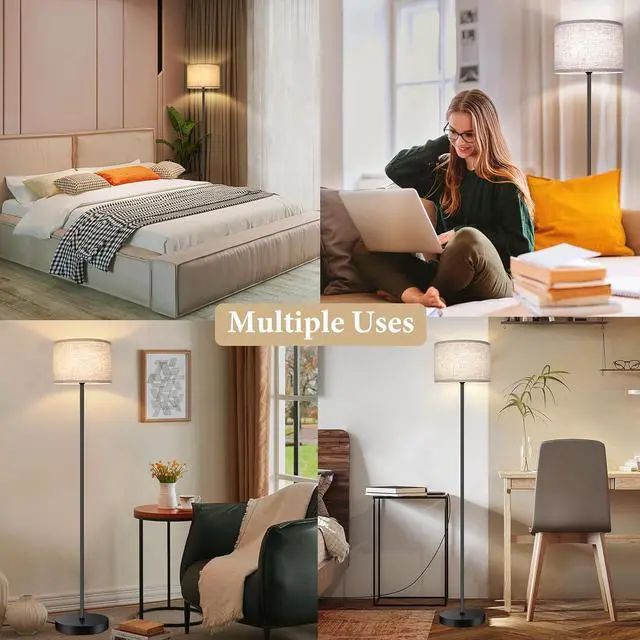 Alt view image 7 of 7 - TOBUSA 65 Floor Lamp for Living Room Bedroom with 3CCT LED Bulb, Modern Standing Lamp Drum Shade, Standing Lamp with Foot Switch Black Pole, Dimmable Simple Design Stand Up Lamp for Office Reading