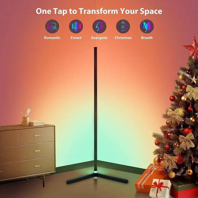 Alt view image 6 of 7 - RGB Corner Floor Lamp, Bluetooth APP and Remote Control Music Sync LED Modern Floor Lamp for Living Room, Light Timing, 398 Dimmable Modes, 64.5" RGB Color Changing Mood Lighting