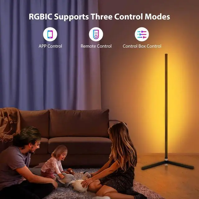 Alt view image 7 of 7 - RGB Corner Floor Lamp, Bluetooth APP and Remote Control Music Sync LED Modern Floor Lamp for Living Room, Light Timing, 398 Dimmable Modes, 64.5" RGB Color Changing Mood Lighting