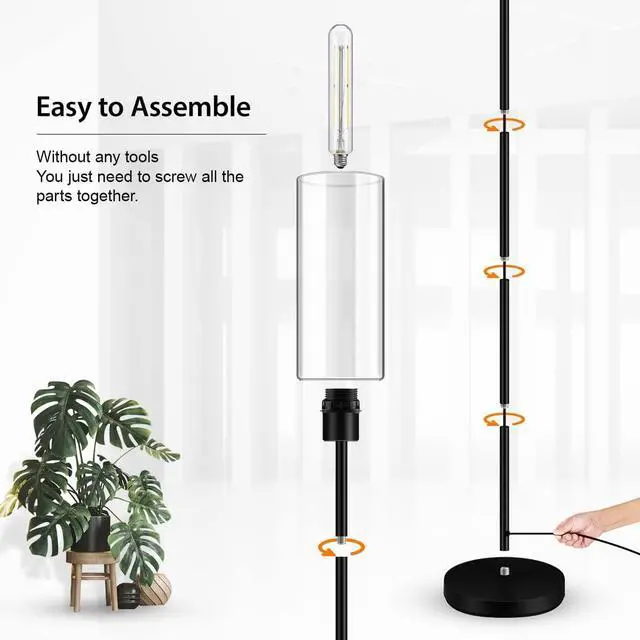 Alt view image 6 of 7 - BoostArea Floor Lamp for Living Room, Modern Standing Lamp Stand Up Lamp with Glass Lampshade, 4W Bulb Included, Pole Lamp Tall Lamps for Bedroom, Living Room, Office, Kids Room, Reading