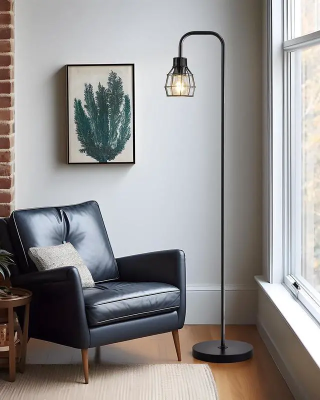 Alt view image 2 of 7 - Oneach 63.75" Industrial Floor Lamp Modern Black Floor Lamp with Footswitch Metal Reading Tall Pole Light with 4W LED Bulb Standing Tall Lamp for Living Room Bedroom Office E26 Base