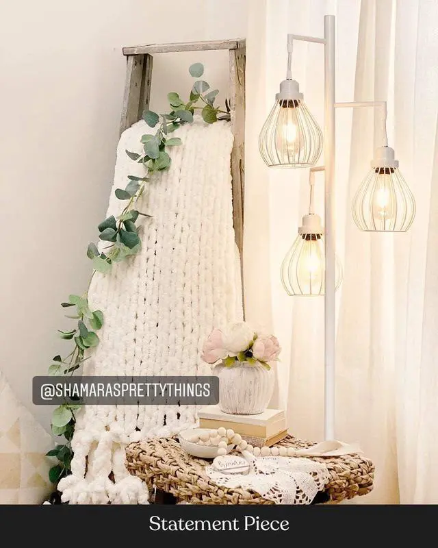 Alt view image 6 of 6 - Brightech Teardrop LED Floor Lamp - Tree With 3 Elegant Cage Heads & Edison Bulbs - for Living Rooms, Offices & Bedroom Reading - Alpine White