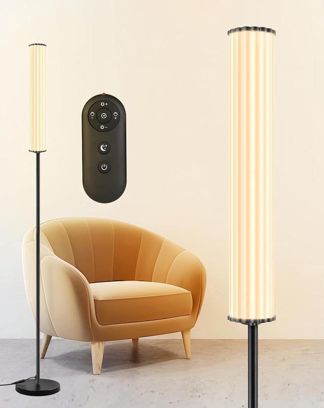 65'' Floor Lamp with Remote Control, for Bedroom/Living  Room/Office,3000k-5500k Standing Light with Linen Lampshade, Timmer( 36W  Bulb Included)