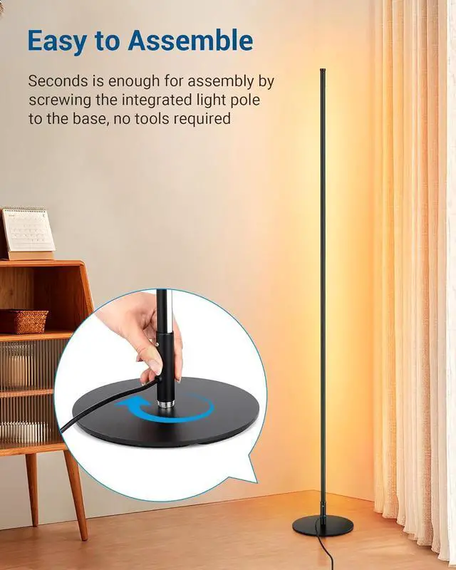 Alt view image 7 of 7 - DEWENWILS LED Corner Floor Lamp, 57.5" Minimalist Dimmable Light, Standing Tall Lamp for Living Room, Bedroom, Office, 3000K Warm White Light (Black)