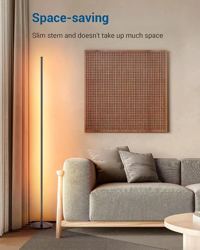 Alt view image 5 of 7 - DEWENWILS LED Corner Floor Lamp, 57.5" Minimalist Dimmable Light, Standing Tall Lamp for Living Room, Bedroom, Office, 3000K Warm White Light (Black)