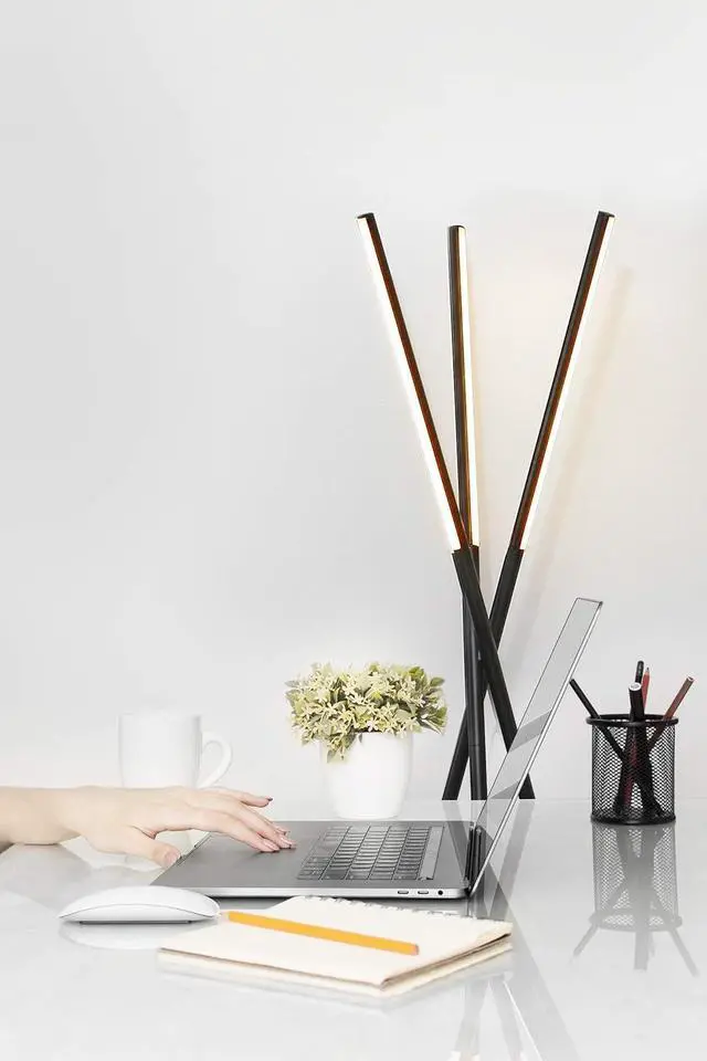 Alt view image 7 of 7 - Brightech Stix Floor Lamp, Tall Tree Lamp for Offices, LED Tripod Lamp for Living Rooms, Great Living Room Décor, Dimmable Standing Lamp with 3 Lights for Bedroom Reading - Black