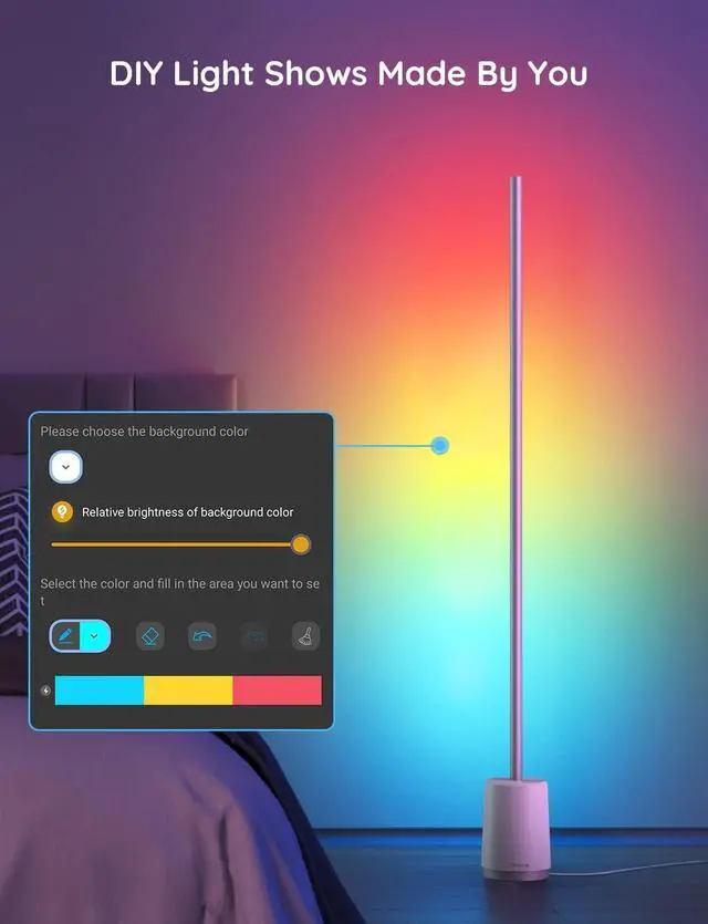 Alt view image 6 of 7 - Floor Lamp, RGBIC Lyra Color Changing Corner Lamp, Modern LED Lights with Wi-Fi App Control, 64+ Scene, DIY Modes, Music Sync, Standing Lamp, Suitable for Bedroom