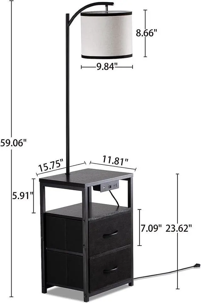 Alt view image 6 of 6 - SUNMORY Floor Lamp with Table & 2 Drawers, Lamp with USB Port and Outlet, Lamps for Nightstand with 3 Color Temperature Led Bulb Included, Floor Lamps for Living Room, Bedroom and Home Office, Black