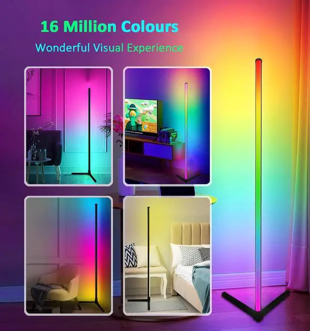 Alt view image 5 of 7 - RGB Corner Floor Lamp, Color Changing Mood Lighting with App and Remote Control, Music Sync/DIY Colors, Modern LED Floor Lamp for Bedroom Living Rooms Gaming Room, 16 Million Colors & Scene Mode