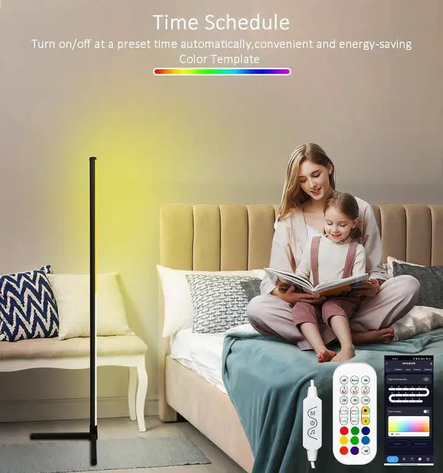 Alt view image 6 of 7 - RGB Corner Floor Lamp, Color Changing Mood Lighting with App and Remote Control, Music Sync/DIY Colors, Modern LED Floor Lamp for Bedroom Living Rooms Gaming Room, 16 Million Colors & Scene Mode