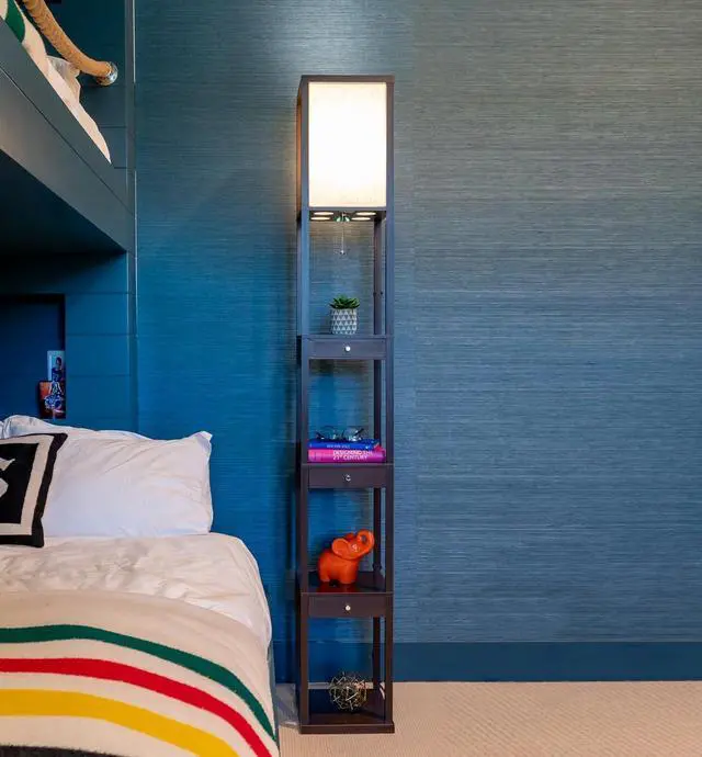 Alt view image 5 of 7 - Brightech Maxwell Drawer Edition - Modern Shelf Floor Lamp with Drawer - Corner Display Floor Lamps with Shelves for Living Room, Bedroom and Office - Havana Brown