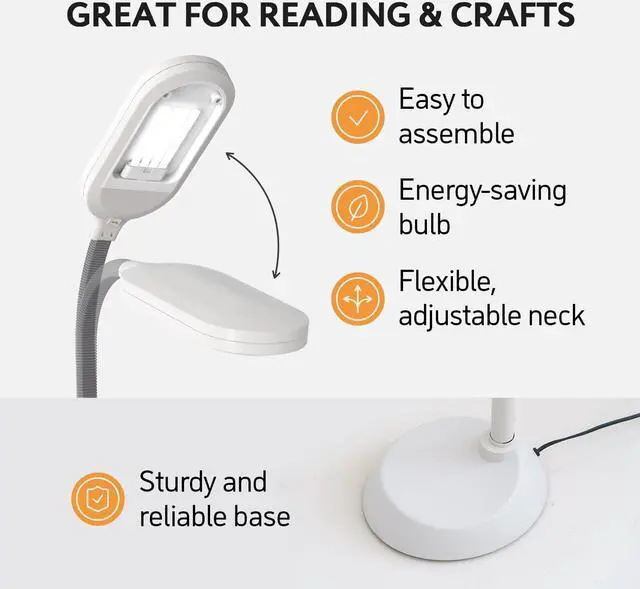 Alt view image 3 of 7 - Natural  Floor Lamp - Craft Light Standing for Reading, Crafting, Sewing 27W Full Spectrum White Bright Sunlight Adjustable Gooseneck Task Lamps Living Room, Bedroom, Office by DT