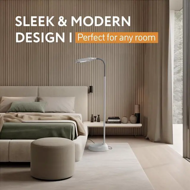 Alt view image 5 of 7 - Natural  Floor Lamp - Craft Light Standing for Reading, Crafting, Sewing 27W Full Spectrum White Bright Sunlight Adjustable Gooseneck Task Lamps Living Room, Bedroom, Office by DT