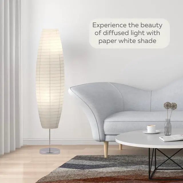 Alt view image 3 of 7 - LIGHTACCENTS Rice Paper Floor Lamp 59-Inches Tall - Japanese Decor Standing Lamps for Bedrooms with White Paper Shade - Floor Lamps for Living Room - Rice Paper Floor Lamp, Dorm Room Essentials