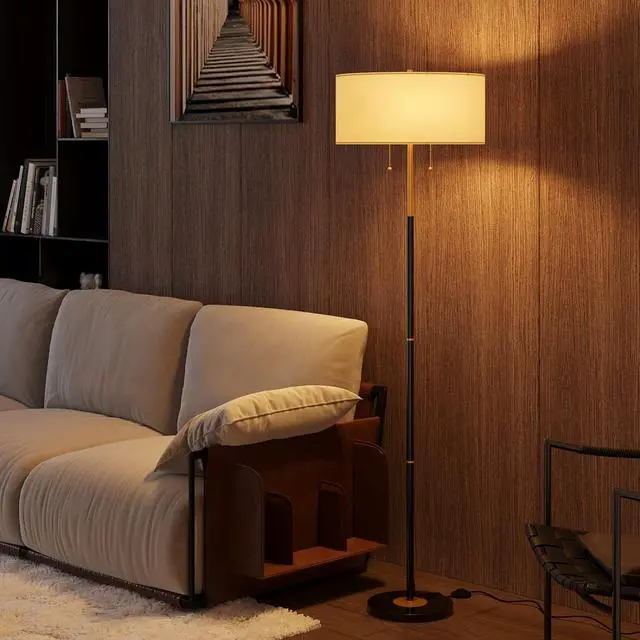 Main image of 2-Light Floor Lamp, Mid Century Floor Lamp with White Fabric Shade, Standing Lamp Tall Lamp for Living Room Bedroom, 3 Color Temperatures 9W Bulb Include