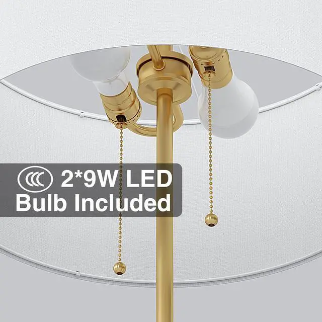 Alt view image 6 of 7 - 2-Light Floor Lamp, Mid Century Floor Lamp with White Fabric Shade, Standing Lamp Tall Lamp for Living Room Bedroom, 3 Color Temperatures 9W Bulb Include