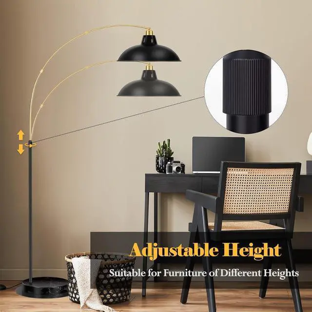 Alt view image 4 of 7 - Arc Floor Lamp for Living Room, Marble Base Standing Lamp - Black Gold Floor Lamps with 360° Rotatable Arm, Industrial Tall Lamp Metal Material, Reading Lamp for Bedroom Couch Sofa Desk