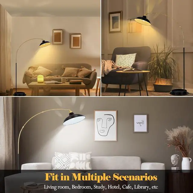Alt view image 7 of 7 - Arc Floor Lamp for Living Room, Marble Base Standing Lamp - Black Gold Floor Lamps with 360° Rotatable Arm, Industrial Tall Lamp Metal Material, Reading Lamp for Bedroom Couch Sofa Desk