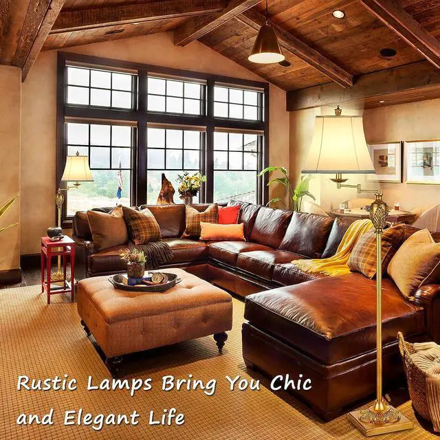 Alt view image 5 of 7 - Traditional LED Floor Lamp with 350° Adjustable  Vintage Pole lamp Swing arm for Living Room, Bedroom and Office  Rustic Upright Floor Light for Home Décor with Faux Silk Fabric Shade
