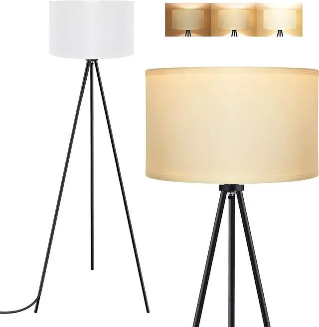 Main image of BoostArea Floor Lamp for Living Room, Tripod Floor Lamp, 15W LED Bulb, 3 Levels Dimmable Brightness, White Linen Lamp Shade, Mid Century Standing Lamp for Living Room, Bedroom, Study Room and Office