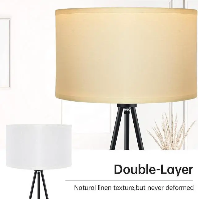 Alt view image 5 of 7 - BoostArea Floor Lamp for Living Room, Tripod Floor Lamp, 15W LED Bulb, 3 Levels Dimmable Brightness, White Linen Lamp Shade, Mid Century Standing Lamp for Living Room, Bedroom, Study Room and Office