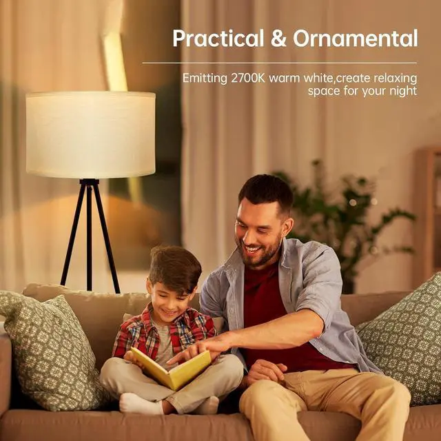 Alt view image 7 of 7 - BoostArea Floor Lamp for Living Room, Tripod Floor Lamp, 15W LED Bulb, 3 Levels Dimmable Brightness, White Linen Lamp Shade, Mid Century Standing Lamp for Living Room, Bedroom, Study Room and Office