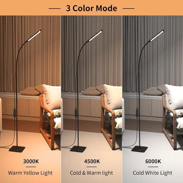 Alt view image 2 of 6 - LED Floor Lamp, Reading Lamps Floor Standing [120 LEDs with 3 Color Mode 3000K-6000K & 10 Brightness Setting] Dimmable Desk Light with Flexible Gooseneck for Living Room Bedroom Office
