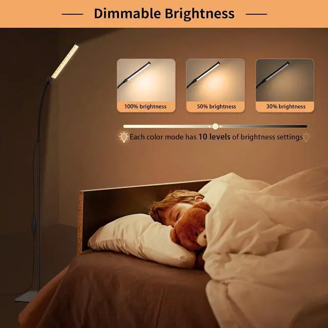 Alt view image 3 of 6 - LED Floor Lamp, Reading Lamps Floor Standing [120 LEDs with 3 Color Mode 3000K-6000K & 10 Brightness Setting] Dimmable Desk Light with Flexible Gooseneck for Living Room Bedroom Office