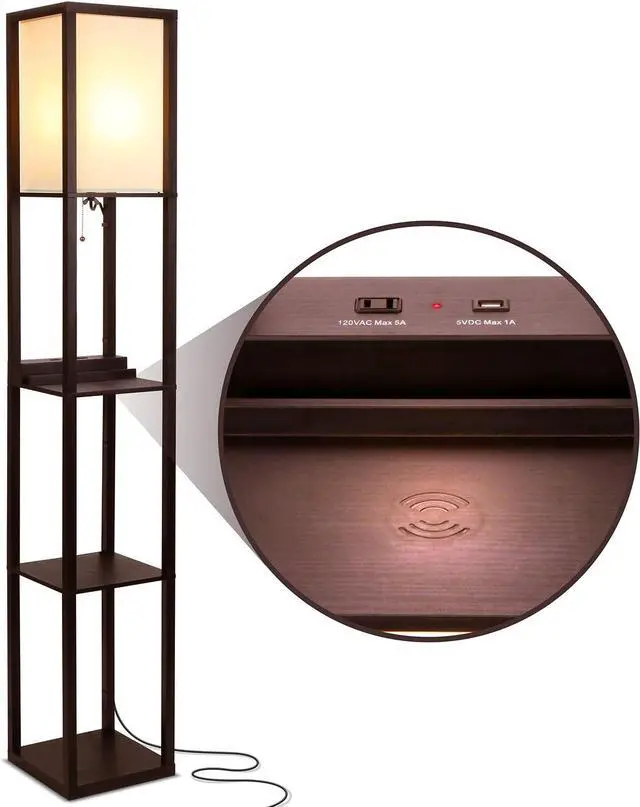 Main image of Brightech Maxwell  Modern Shelf Floor Lamp with USB Ports, Wireless Charging & Outlet  Versatile Corner Display and Lamp with Shelves, Storage Solution for Living Room, Office, Bedroom