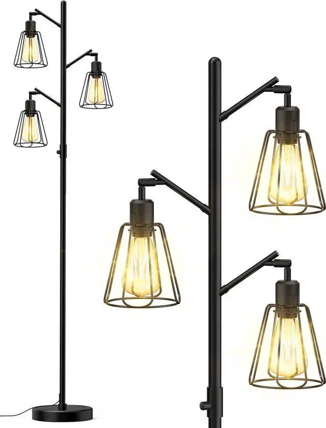 Main image of LEPOWER Industrial Floor Lamp, 3 x 800LM LED Edison Lamps Included, Floor Lamp for Bedroom with 90° Multi Head, Dimmable Floor Lamps Black for Office, Bedroom, Farmhouse Decor