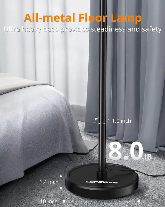 Alt view image 6 of 7 - LEPOWER Industrial Floor Lamp, 3 x 800LM LED Edison Lamps Included, Floor Lamp for Bedroom with 90° Multi Head, Dimmable Floor Lamps Black for Office, Bedroom, Farmhouse Decor
