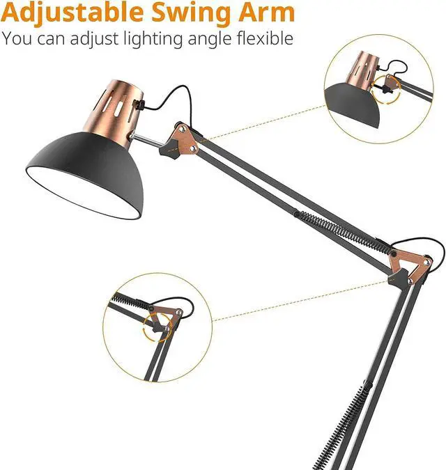 Alt view image 3 of 7 - LEPOWER Metal Floor Lamp, Adjustable Architect Swing Arm Standing Lamp with Heavy Duty Base, Eye-Caring Reading/Drawing Lamp with On/Off Switch for Living Room, Bedroom, Office Sand Black