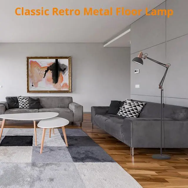 Alt view image 6 of 7 - LEPOWER Metal Floor Lamp, Adjustable Architect Swing Arm Standing Lamp with Heavy Duty Base, Eye-Caring Reading/Drawing Lamp with On/Off Switch for Living Room, Bedroom, Office Sand Black