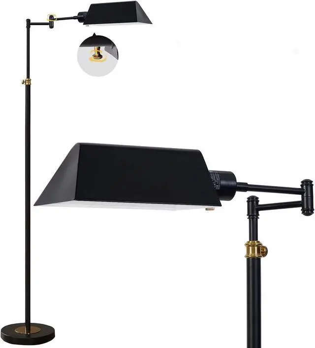 Main image of GyroVu Dimmable LED Pharmacy Floor Lamp for Living Room, Full Range Dimming Bedroom Floor Lamp, Adjustable Height Standing Lamp with 350° Swing Arm
