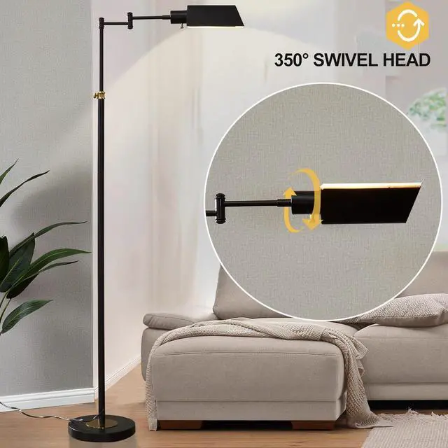 Alt view image 3 of 7 - GyroVu Dimmable LED Pharmacy Floor Lamp for Living Room, Full Range Dimming Bedroom Floor Lamp, Adjustable Height Standing Lamp with 350° Swing Arm