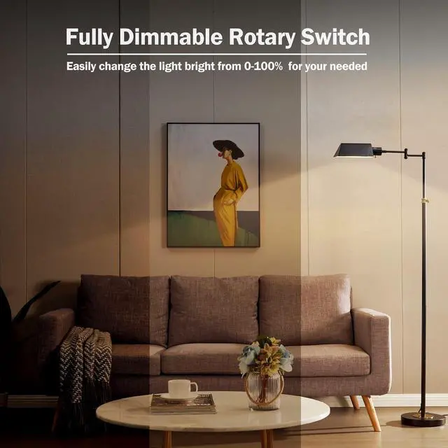 Alt view image 4 of 7 - GyroVu Dimmable LED Pharmacy Floor Lamp for Living Room, Full Range Dimming Bedroom Floor Lamp, Adjustable Height Standing Lamp with 350° Swing Arm