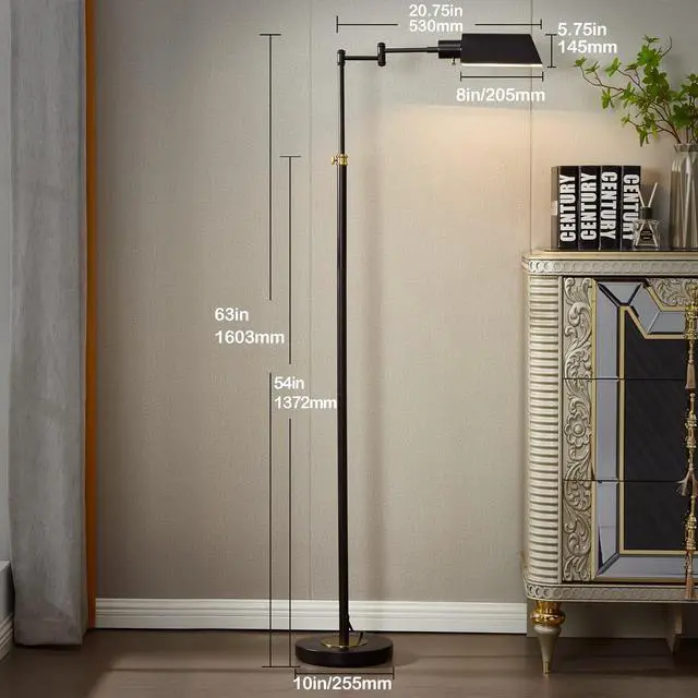 Alt view image 7 of 7 - GyroVu Dimmable LED Pharmacy Floor Lamp for Living Room, Full Range Dimming Bedroom Floor Lamp, Adjustable Height Standing Lamp with 350° Swing Arm