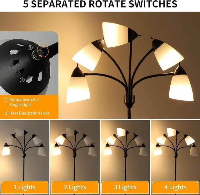 Alt view image 3 of 7 - DINGLILIGHTING Floor Lamp Tall for Room: Flexible Gooseneck Floor Lamps Standing for Bedroom Home Office - Modern Floor Lights 5-Light