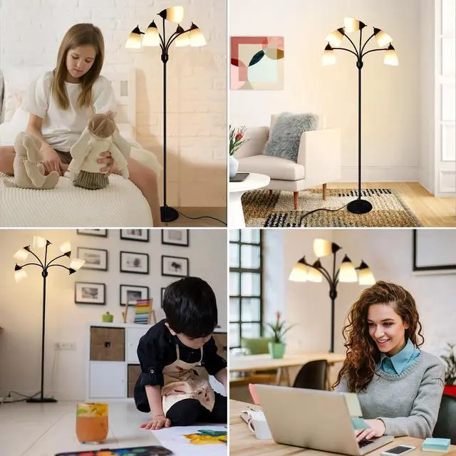 Alt view image 5 of 7 - DINGLILIGHTING Floor Lamp Tall for Room: Flexible Gooseneck Floor Lamps Standing for Bedroom Home Office - Modern Floor Lights 5-Light