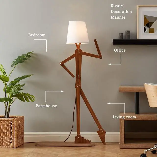 Alt view image 3 of 6 - Cute Cool Floor Lamp for Living Room Bedroom Office Farmhouse - Corner Decorative Standing Reading Light Wood Swing Arm Design Gift for Kids/Boys/Girls Room, Dorm - Bulb Included (Walnut-M)